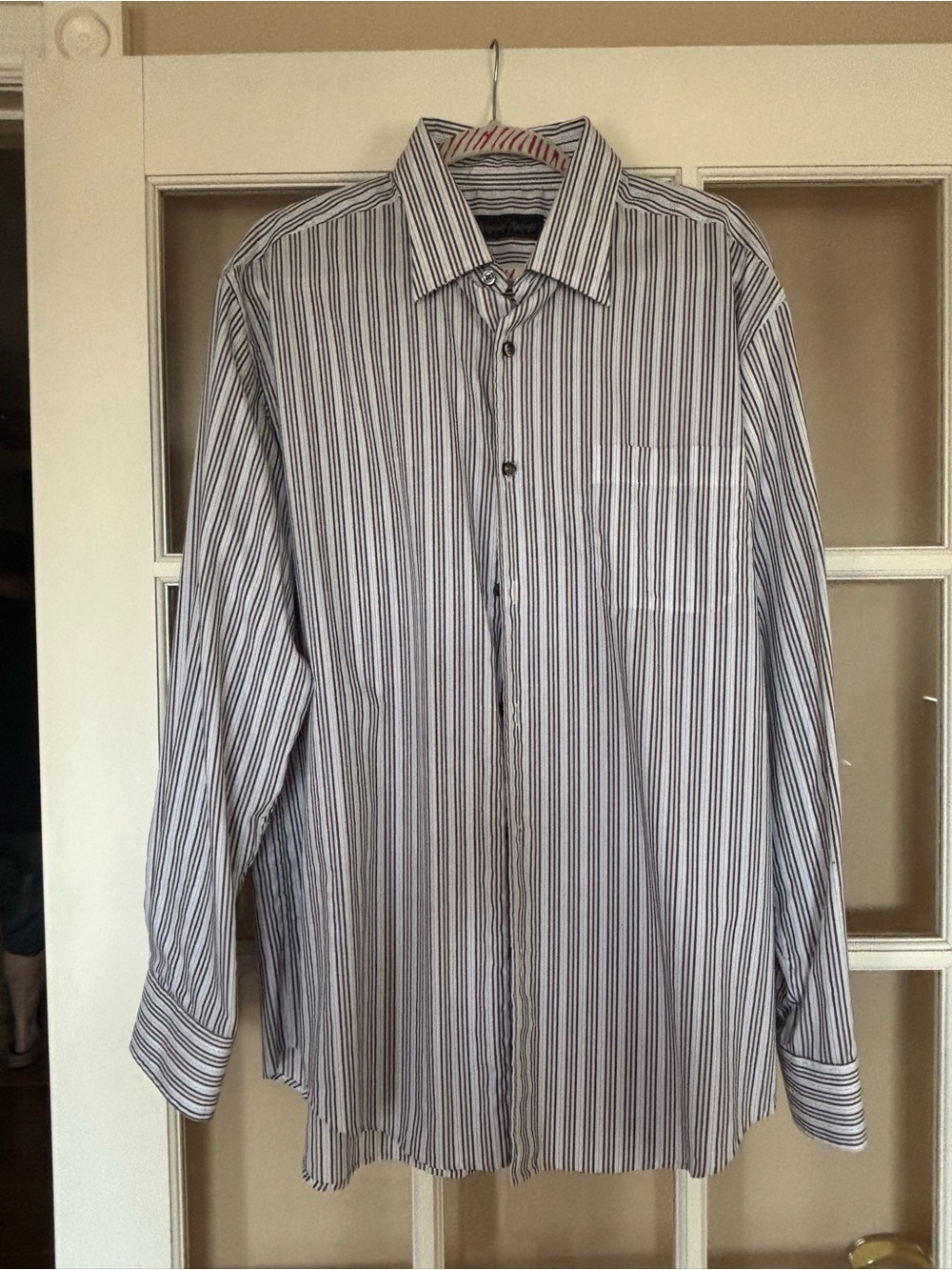Men's Vertical Stripe Dress Shirt - White & Black